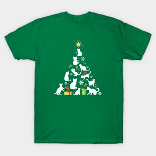 White Cats Christmas Tree T-Shirt